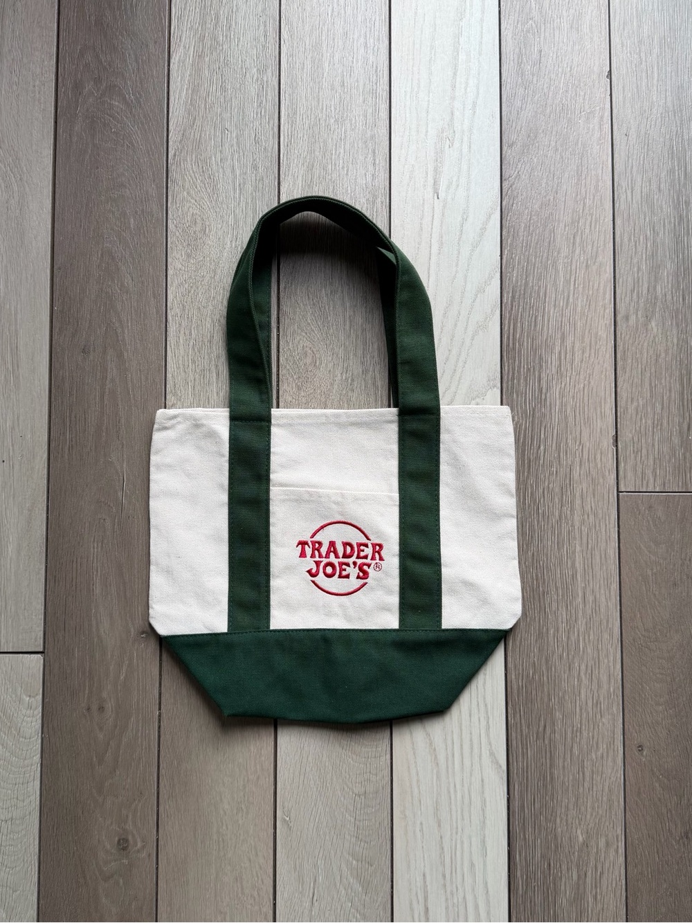 Trader Joe's mini canvas tote bag in green
